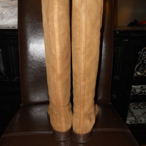 YSL Yves Saint Laurent CHYC Suede Knee High Flat Boots Tobacco Brown - Picture 7 of 10